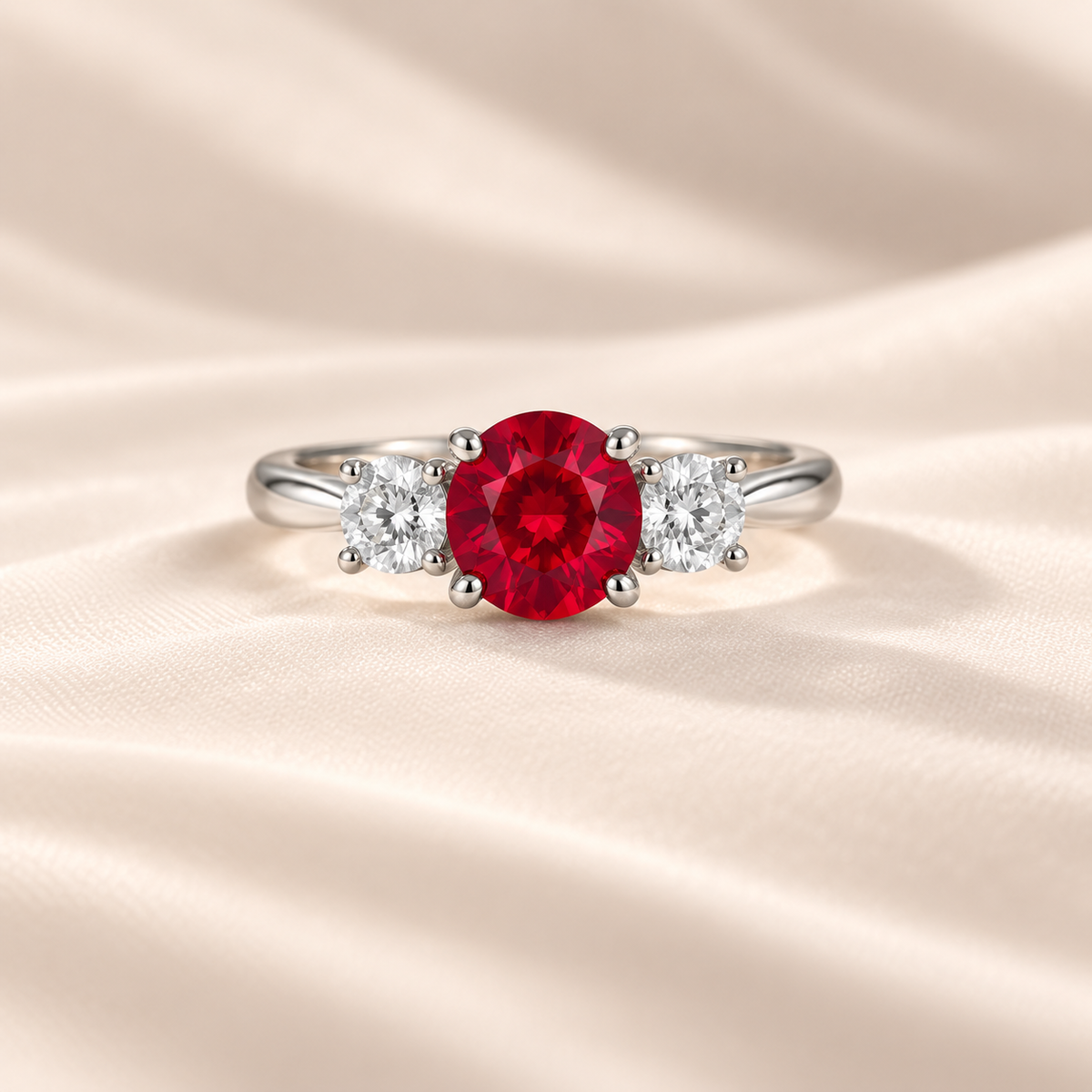 Oval Lab Ruby Three-Stone Ring 1.5ct