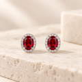 Oval Red Lab Corundum Stud Earrings