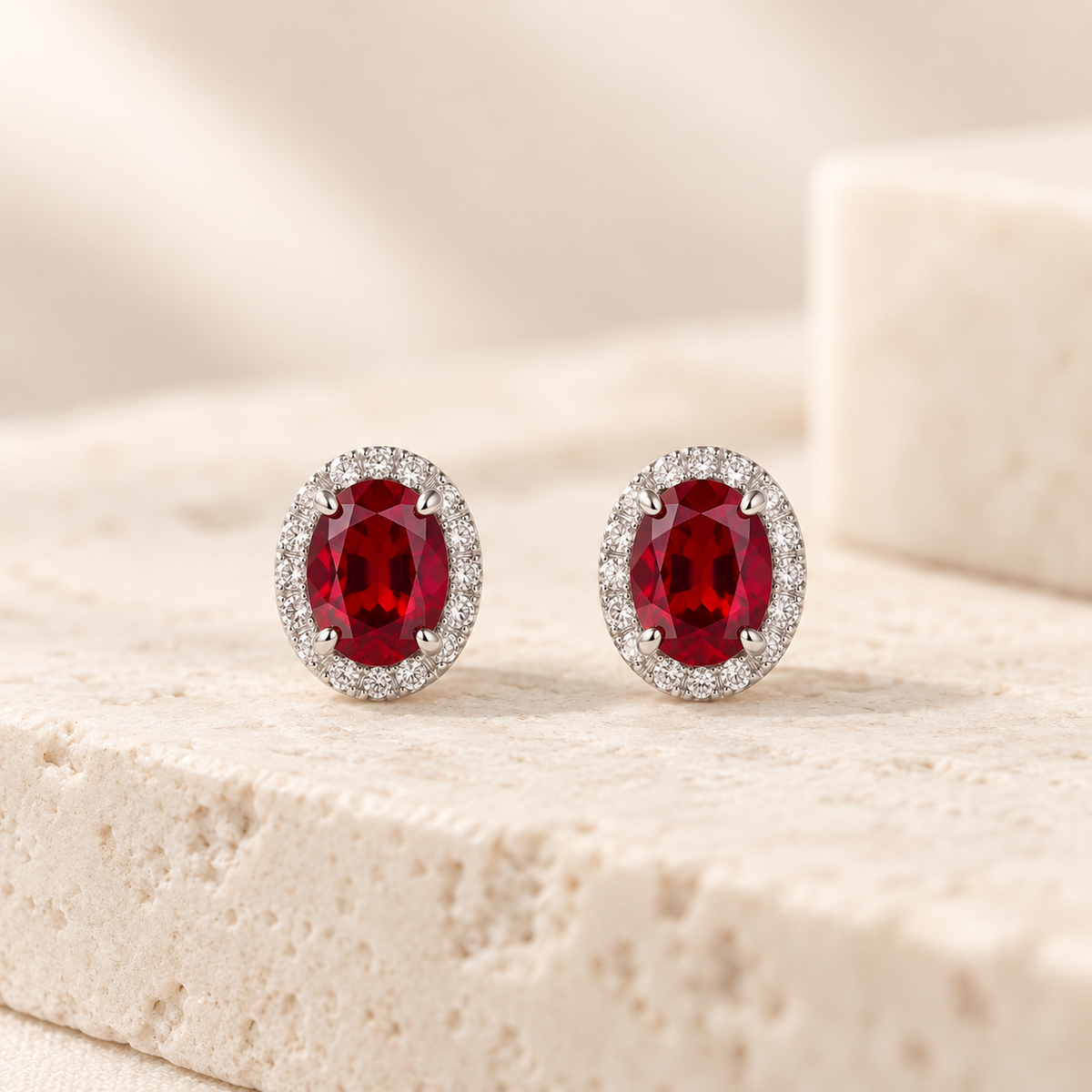 Round Lab Spinel Stud Earrings