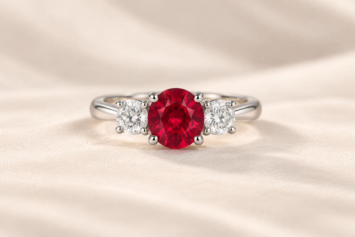 Oval Lab Ruby Three-Stone Ring 1.5ct
