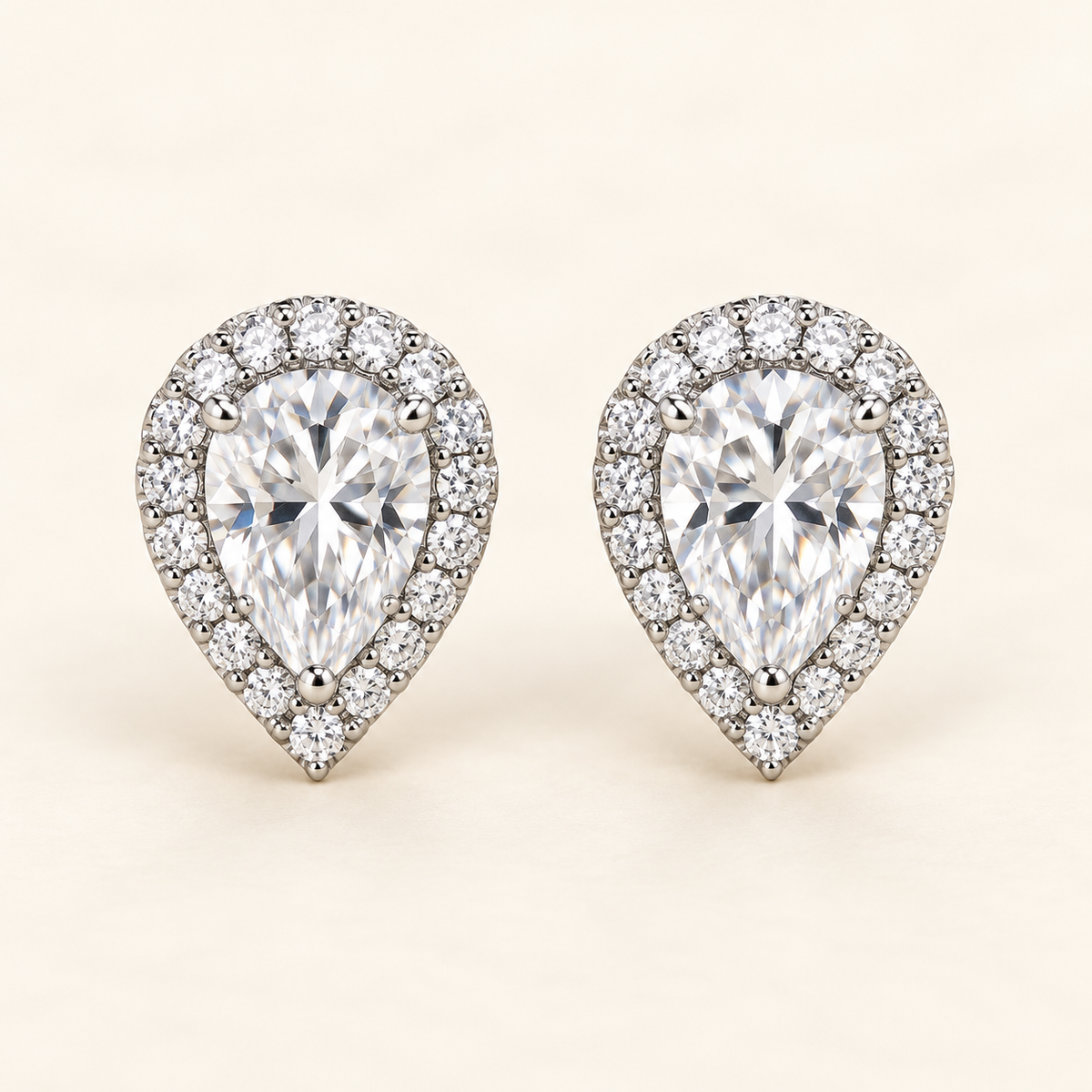 Pear Halo Moissanite Stud Earrings – 1.00ct TW