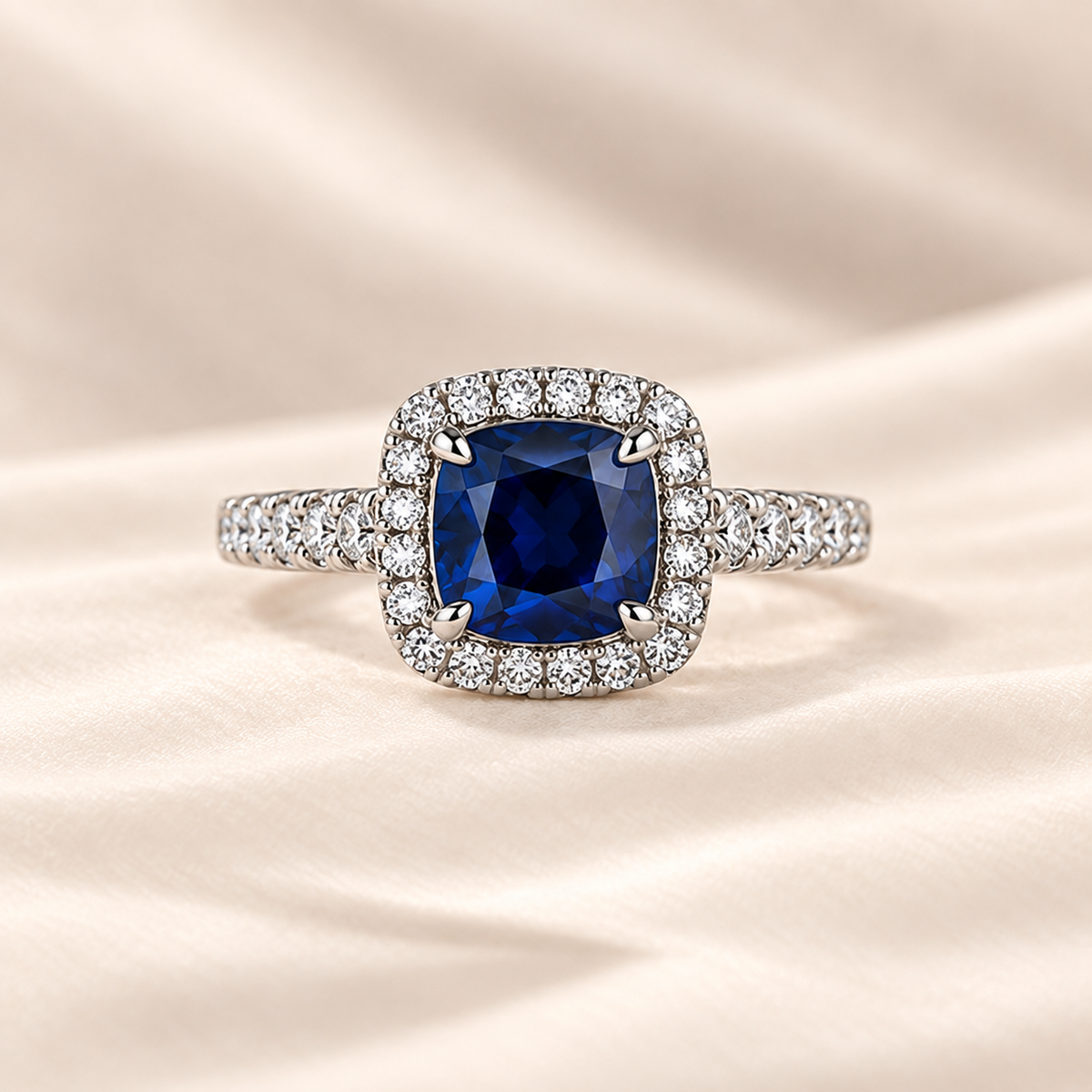 Cushion Cut Lab Blue Corundum Ring