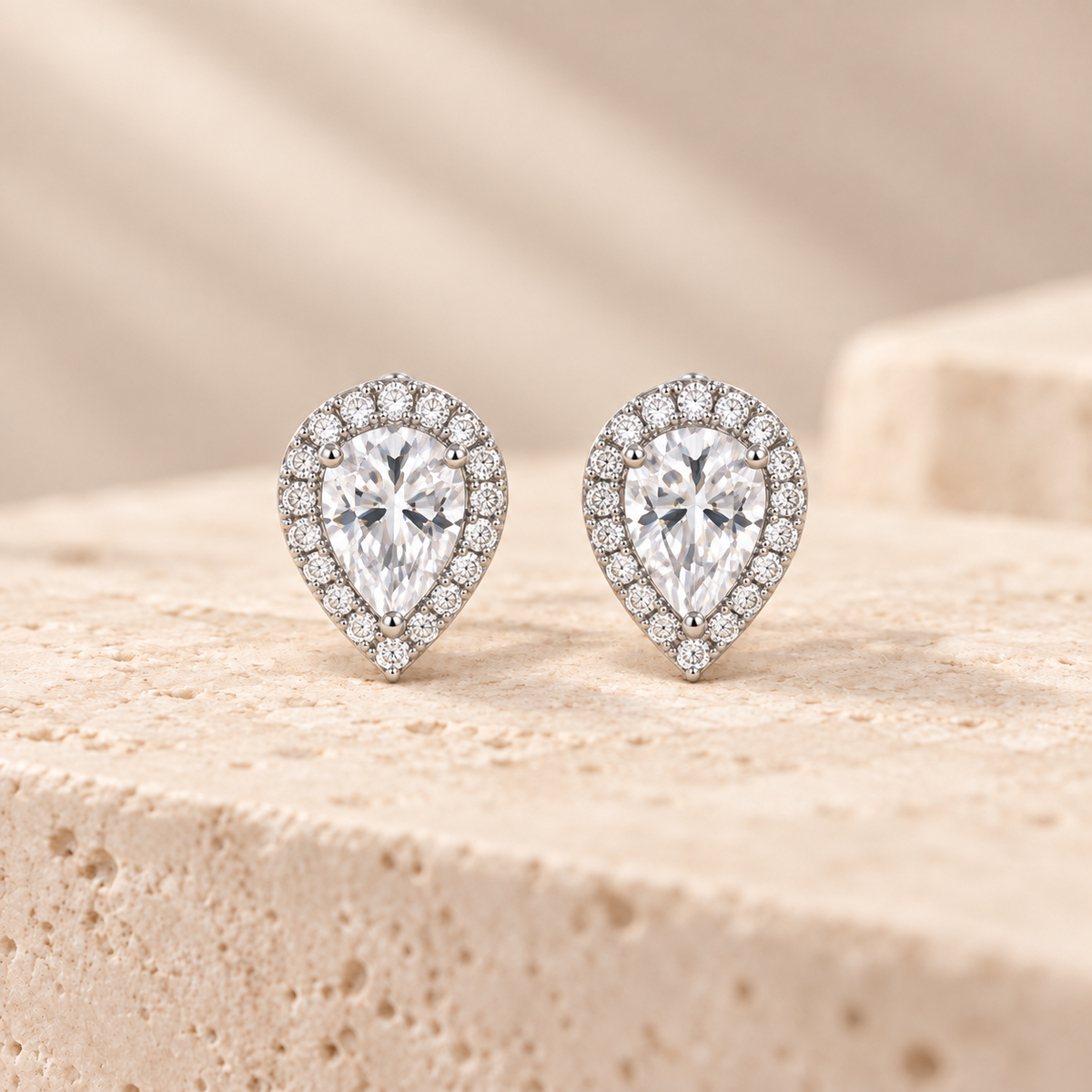 Pear Halo Moissanite Stud Earrings – 1.00ct TW
