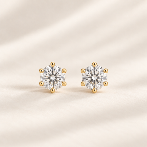 Philologi 0.80ct six-claw moissanite stud earrings in gold