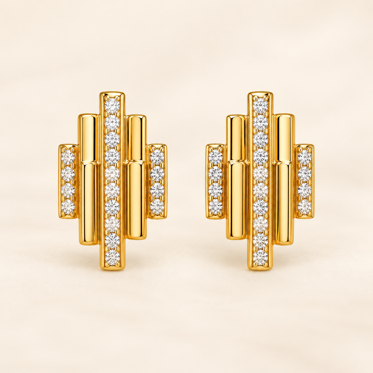 Gold-tone bar moissanite earrings in 925 sterling silver