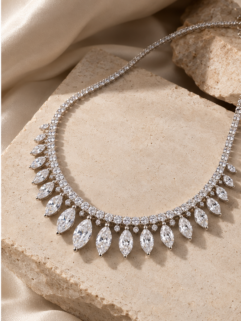 Fringe moissanite statement necklace in 925 sterling silver