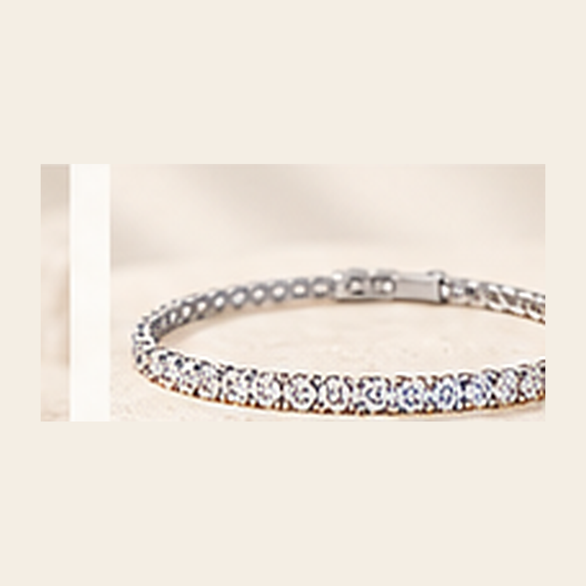 Philologi 3mm moissanite tennis bracelet on warm ivory silk