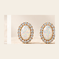 Philologi oval opal stud earrings on warm ivory silk